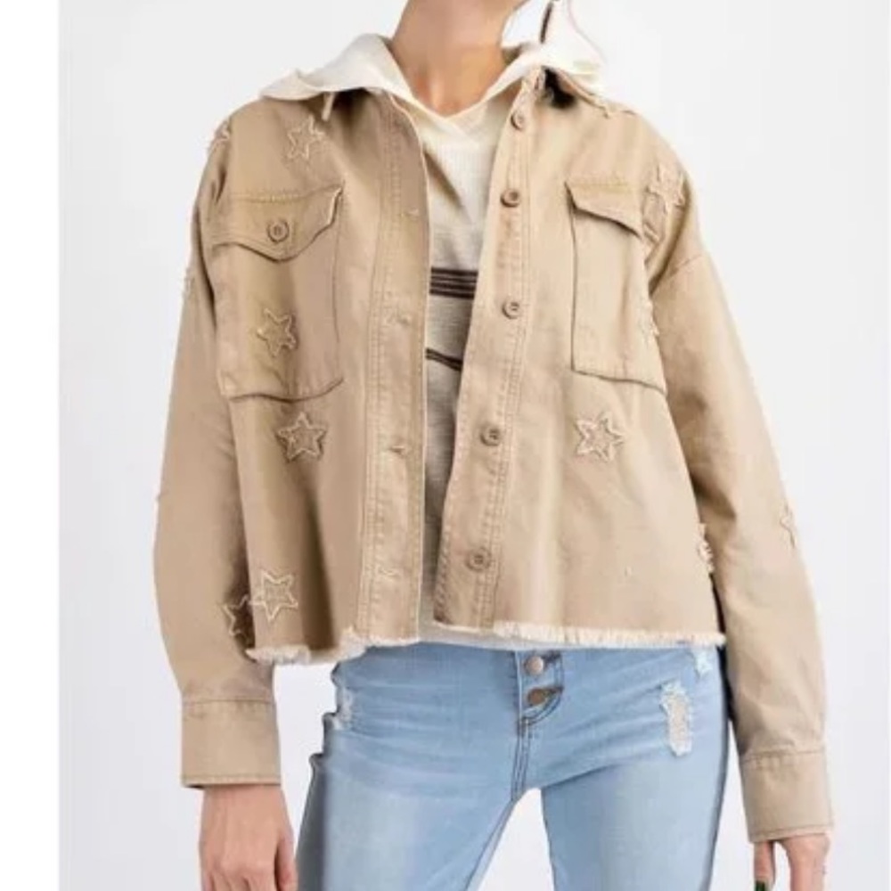 Easel Star Patch Khaki Shacket